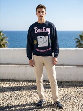 Vintage Men’s Large"Boating World Class Team" Graphic Crewneck Sweatshirt Navy